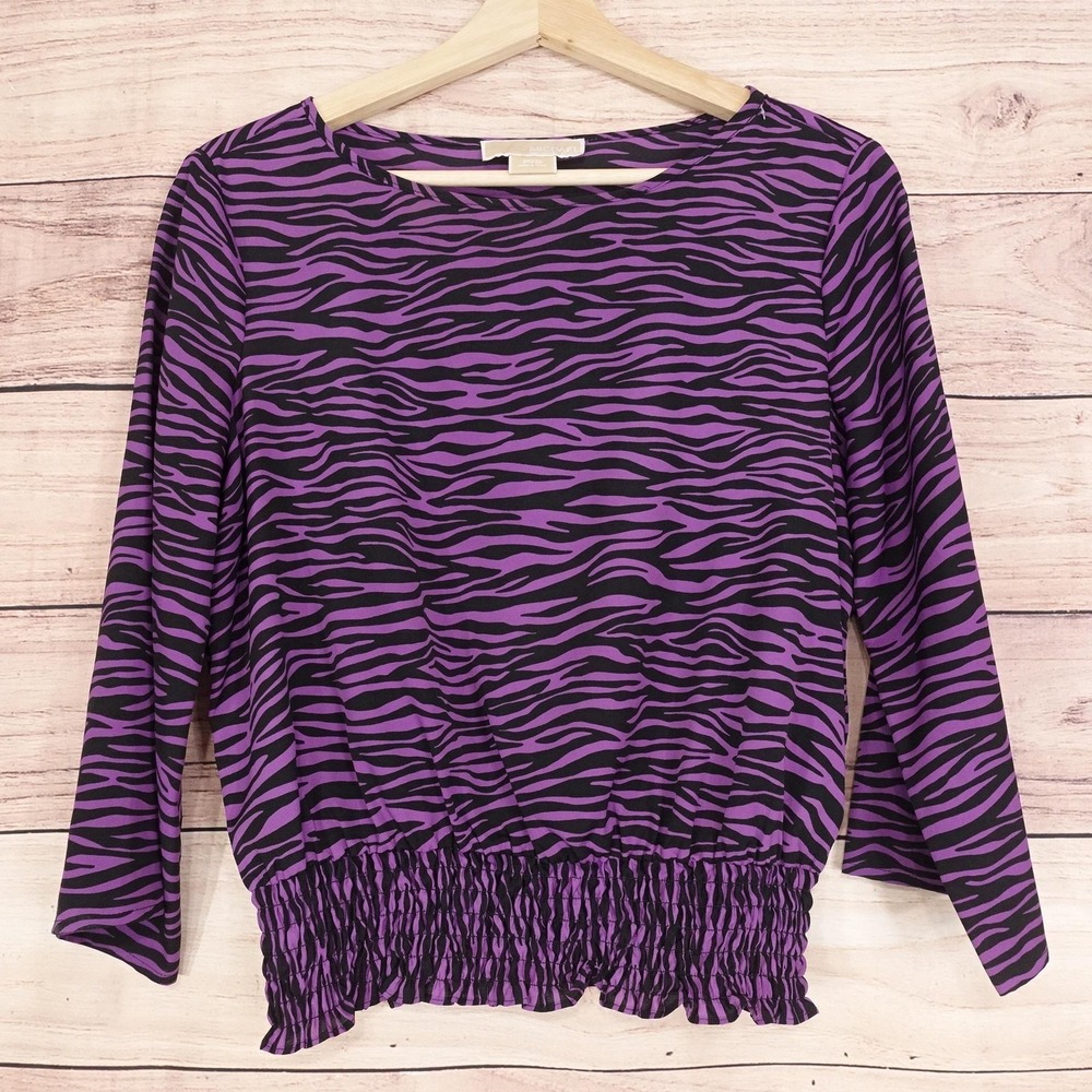 Michael Kors Shirt Womens Small Zebra Print Long Sleeve Pullover Top